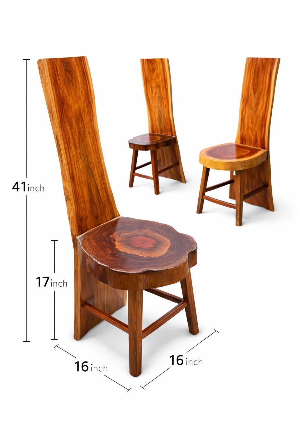 Handcrafted Wooden Chair with butterfly Carving - Image 3