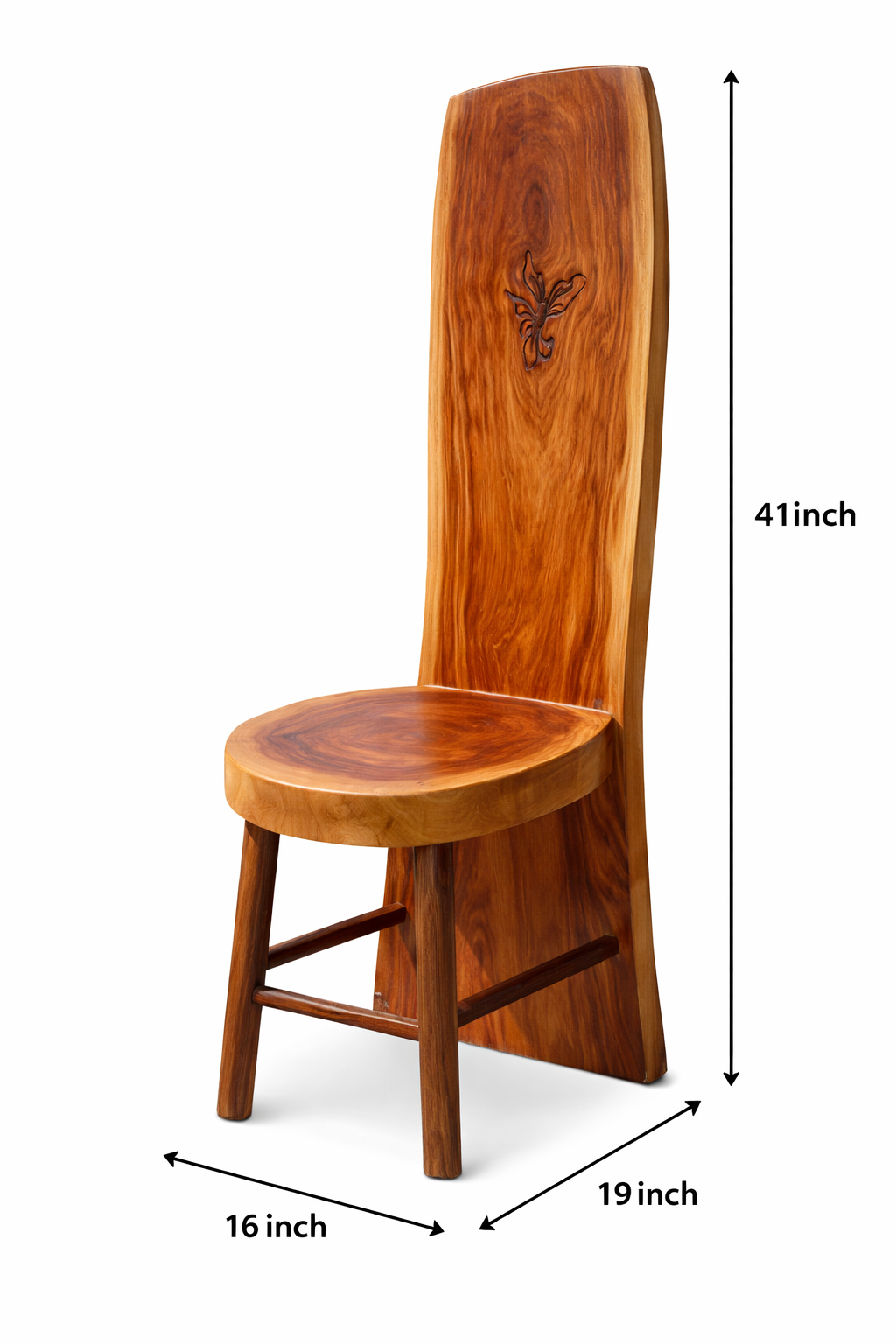 Handcrafted Wooden Chair with butterfly Carving - Image 2